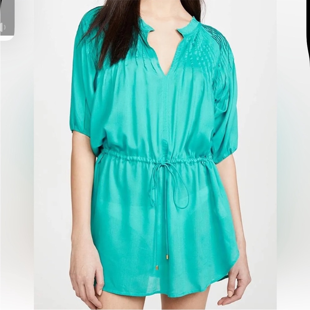 NWT VIX Paula Hermanny Sara Caftan Coverup Dress Small Tahiti Blue Teal - Picture 2 of 14